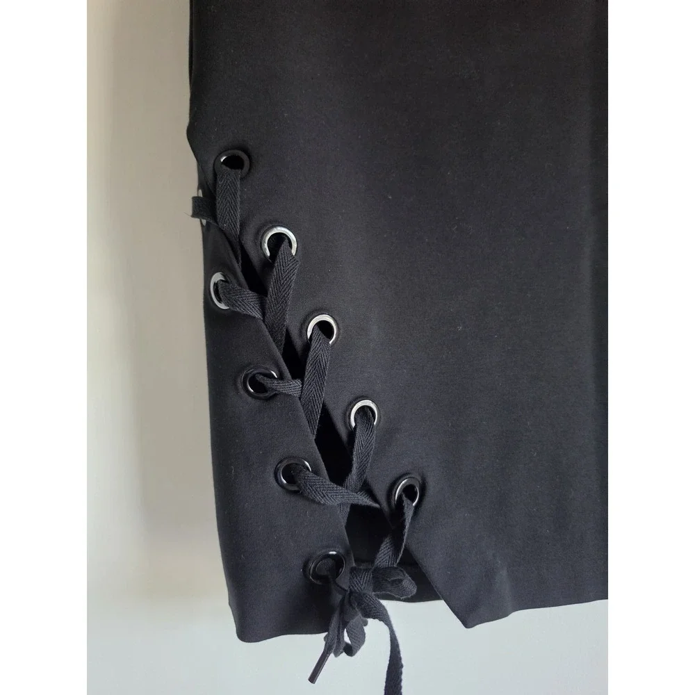 Guess Black Skirt Size M Solid Midi Pencil Straight Women Lace up Detail